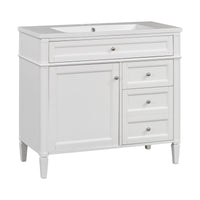 VanityFus 36-in White Bathroom Vanity Undermount Single Sink Combo Resin Top with 2 Soft Close Doors 3 Drawers Adjustable Shelves