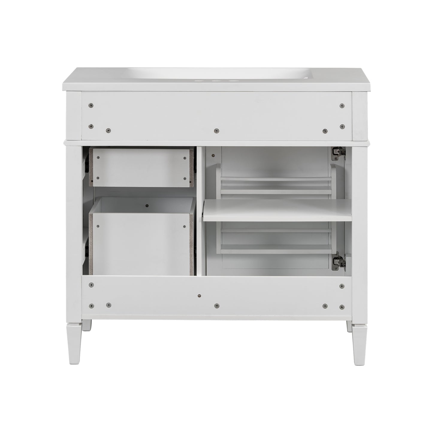 VanityFus 36-in White Bathroom Vanity Undermount Single Sink Combo Resin Top with 2 Soft Close Doors 3 Drawers Adjustable Shelves