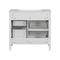 VanityFus 36-in White Bathroom Vanity Undermount Single Sink Combo Resin Top with 2 Soft Close Doors 3 Drawers Adjustable Shelves