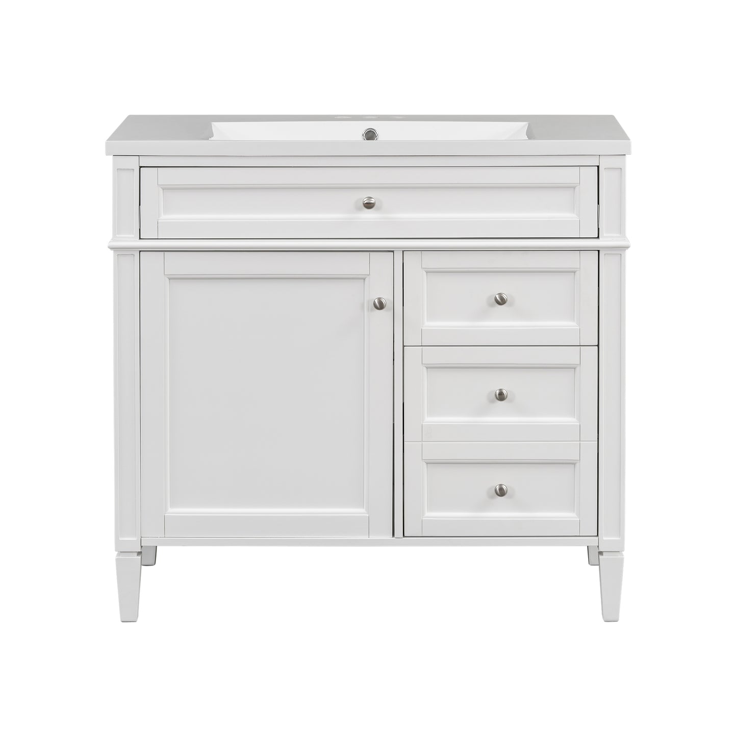 VanityFus 36-in White Bathroom Vanity Undermount Single Sink Combo Resin Top with 2 Soft Close Doors 3 Drawers Adjustable Shelves