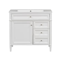 VanityFus 36-in White Bathroom Vanity Undermount Single Sink Combo Resin Top with 2 Soft Close Doors 3 Drawers Adjustable Shelves