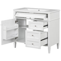 VanityFus 36-in White Bathroom Vanity Undermount Single Sink Combo Resin Top with 2 Soft Close Doors 3 Drawers Adjustable Shelves