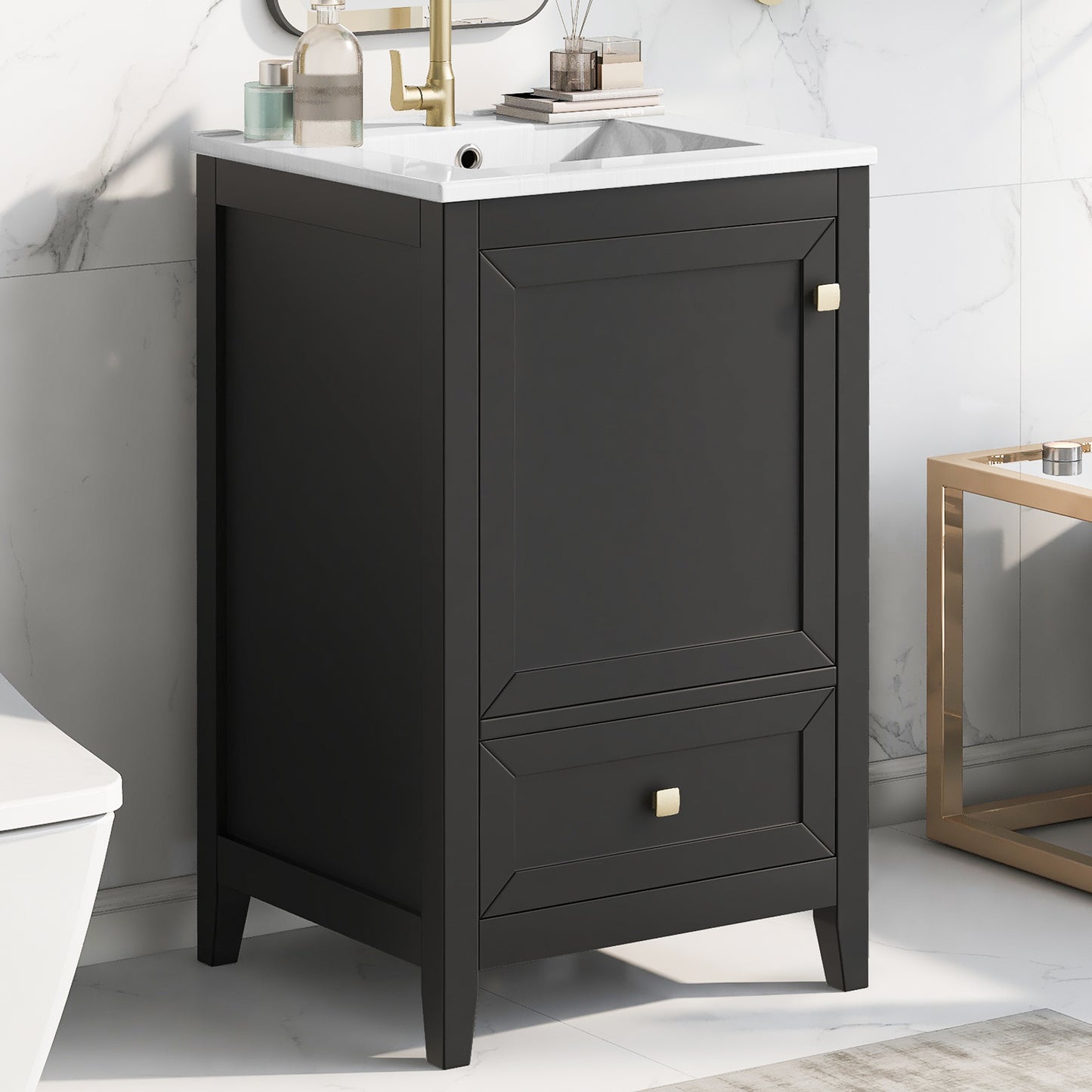 VanityFus 20-in Black Bathroom Vanity Single Sink Combo Ceramic Top 1 door 1 drawer Undermount