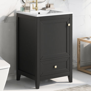 VanityFus 20-in Black Bathroom Vanity Single Sink Combo Ceramic Top 1 door 1 drawer Undermount
