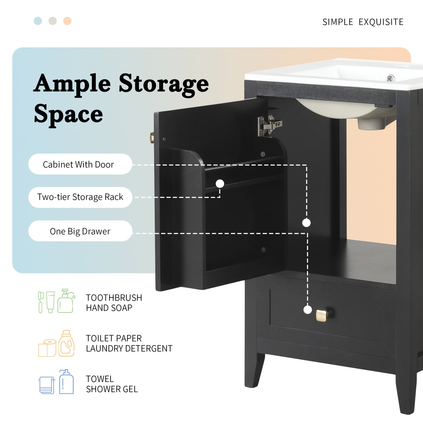 VanityFus 20-in Black Bathroom Vanity Single Sink Combo Ceramic Top 1 door 1 drawer Undermount