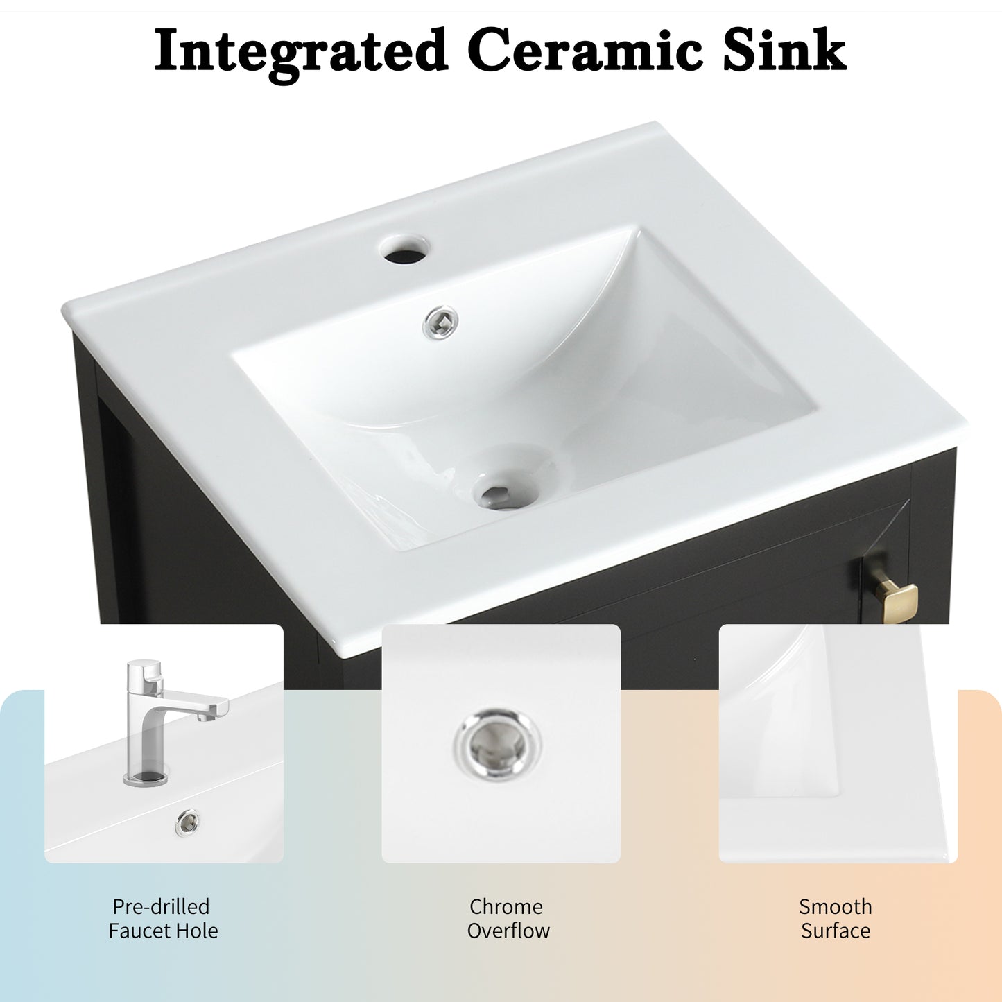 VanityFus 20-in Black Bathroom Vanity Single Sink Combo Ceramic Top 1 door 1 drawer Undermount