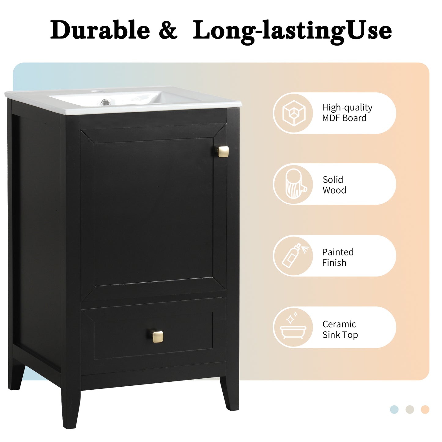 VanityFus 20-in Black Bathroom Vanity Single Sink Combo Ceramic Top 1 door 1 drawer Undermount