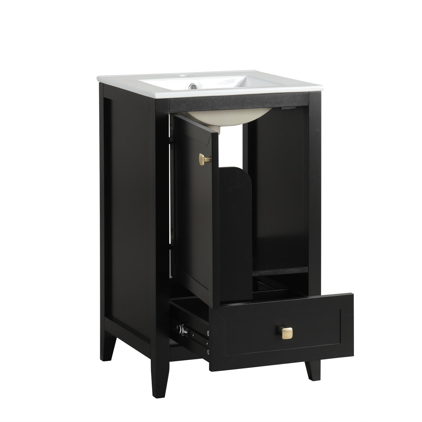 VanityFus 20-in Black Bathroom Vanity Single Sink Combo Ceramic Top 1 door 1 drawer Undermount