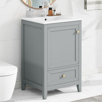 VanityFus 20-in Gray Bathroom Vanity Single Sink Combo Ceramic Top 1 door 1 drawer Undermount