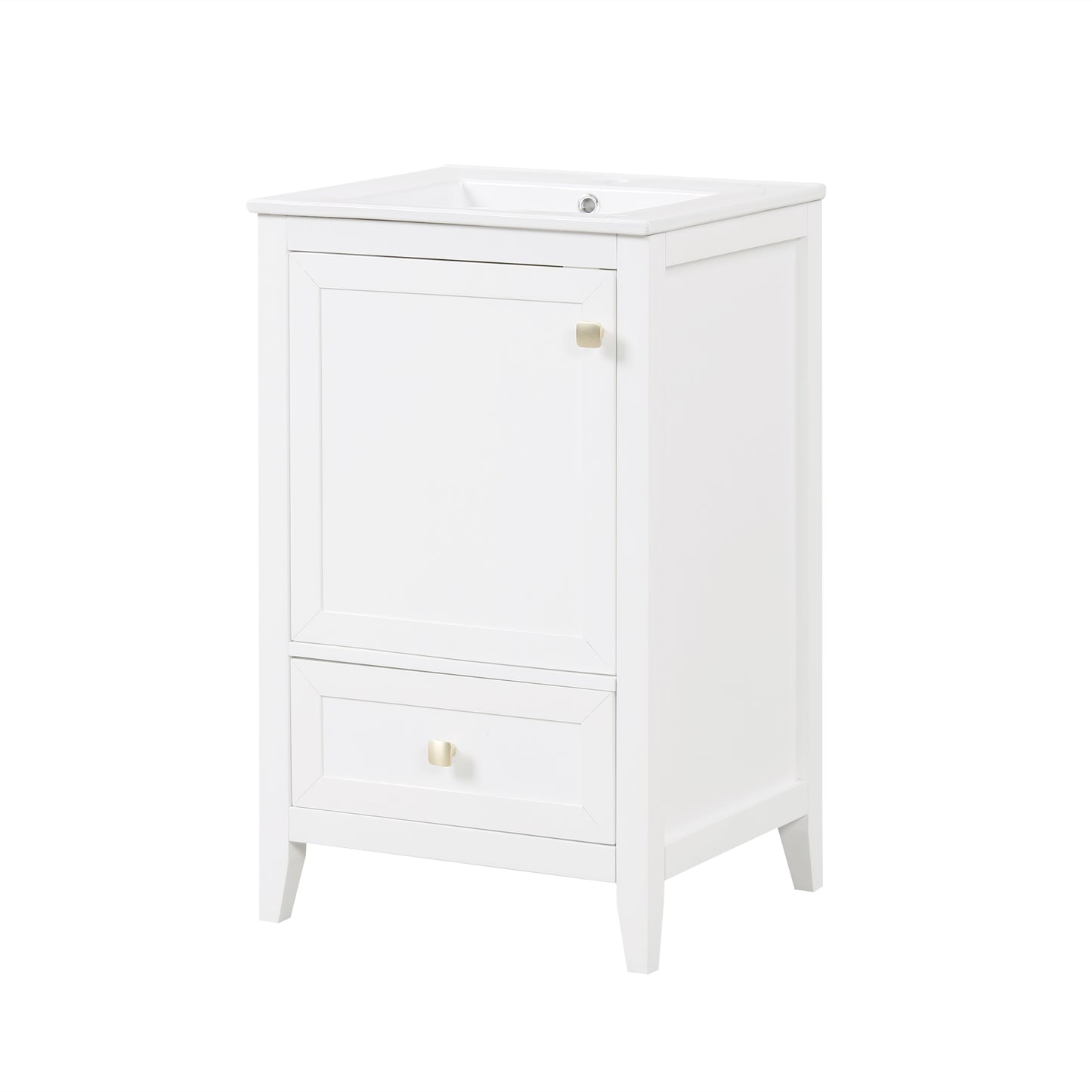 VanityFus 20-in White Bathroom Vanity Single Sink Combo Ceramic Top 1 door 1 drawer Undermount