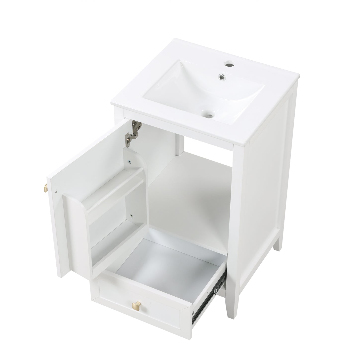 VanityFus 20-in White Bathroom Vanity Single Sink Combo Ceramic Top 1 door 1 drawer Undermount