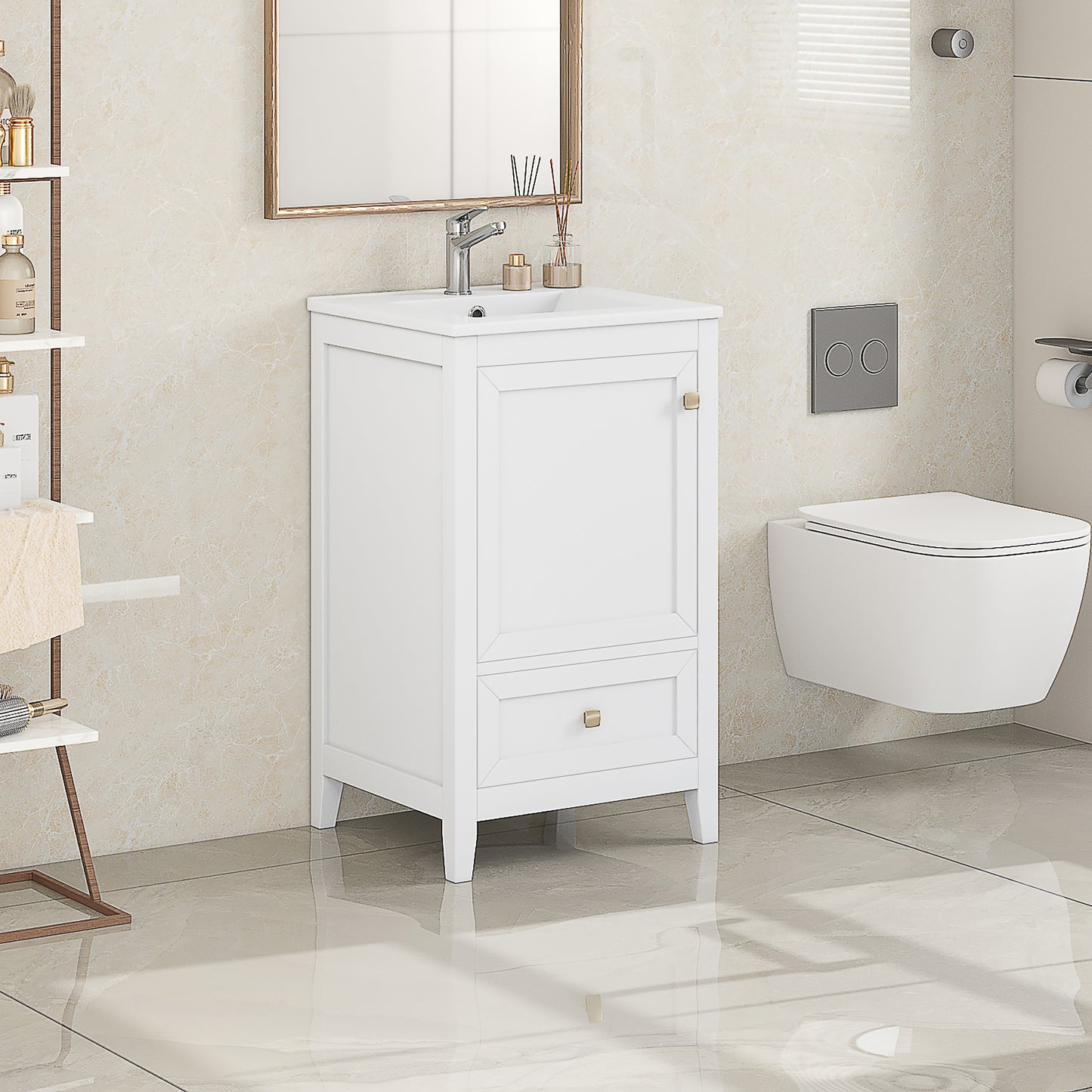 VanityFus 20-in White Bathroom Vanity Single Sink Combo Ceramic Top 1 door 1 drawer Undermount