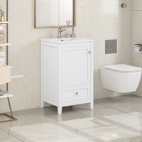 VanityFus 20-in White Bathroom Vanity Single Sink Combo Ceramic Top 1 door 1 drawer Undermount