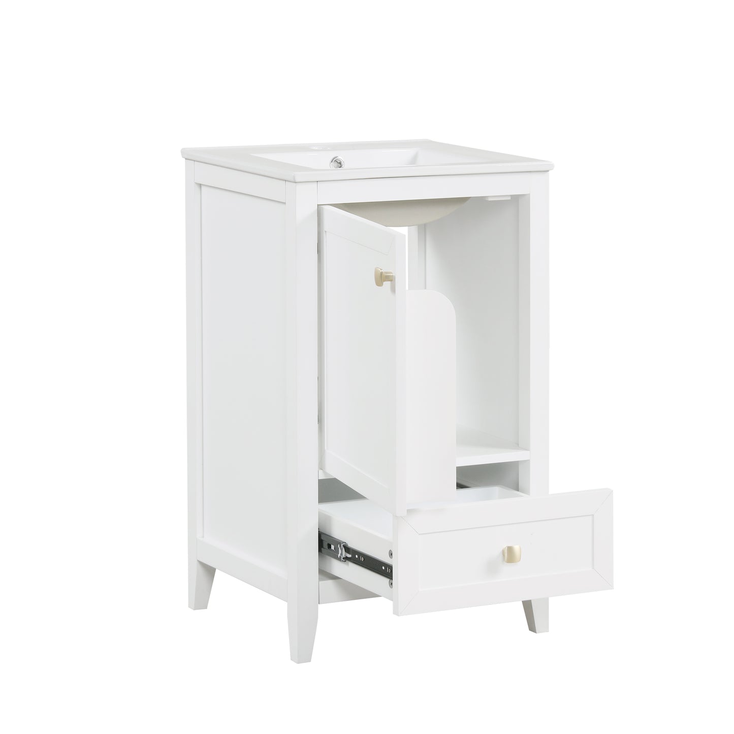 VanityFus 20-in White Bathroom Vanity Single Sink Combo Ceramic Top 1 door 1 drawer Undermount