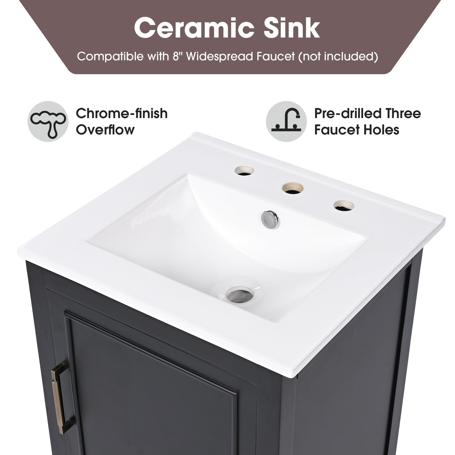 VanityFus 20-in Black Bathroom Vanity Single Sink Combo Ceramic Top 1 Soft Close Door 1 drawer Undermount