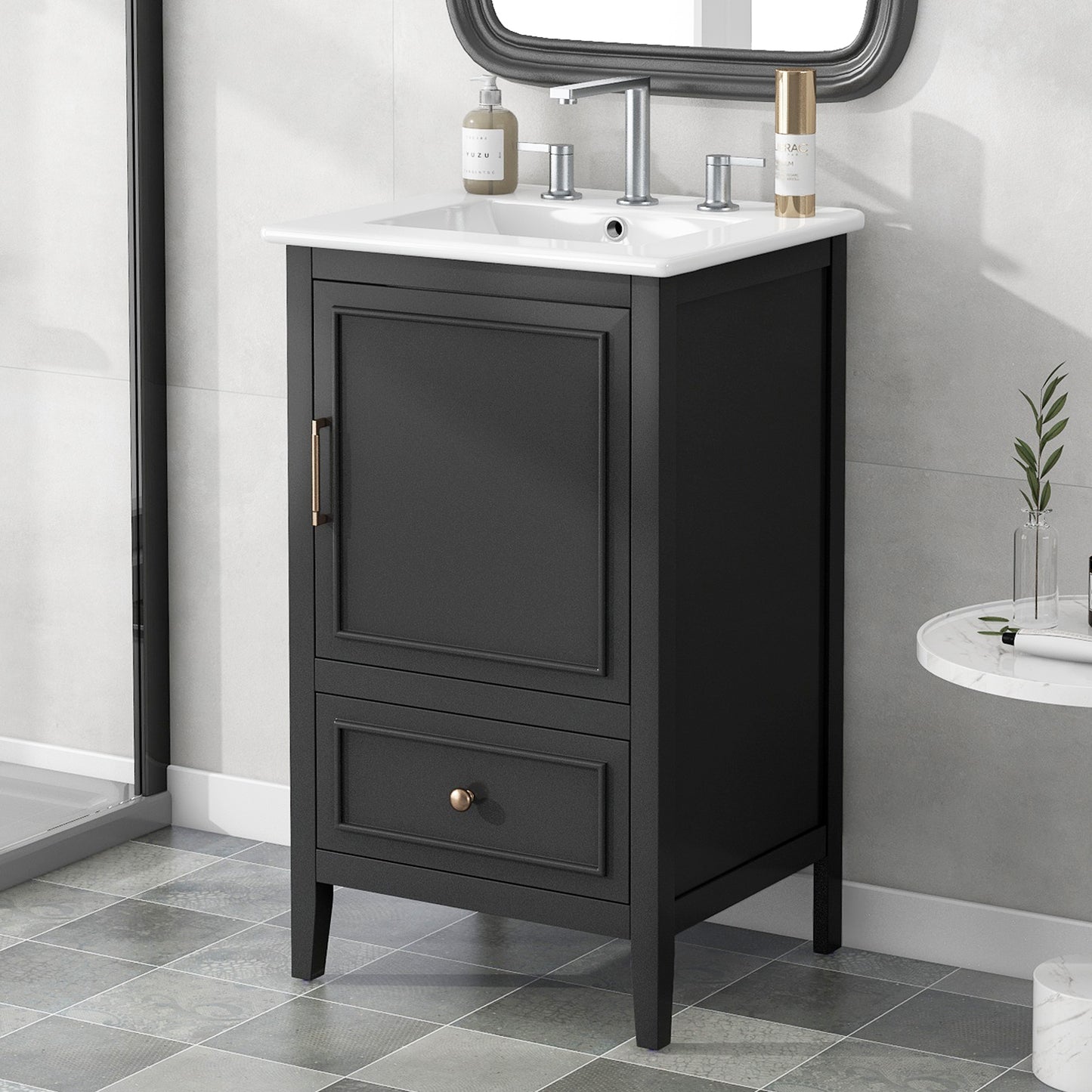 VanityFus 20-in Black Bathroom Vanity Single Sink Combo Ceramic Top 1 Soft Close Door 1 drawer Undermount
