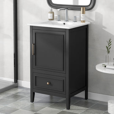 VanityFus 20-in Black Bathroom Vanity Single Sink Combo Ceramic Top 1 Soft Close Door 1 drawer Undermount