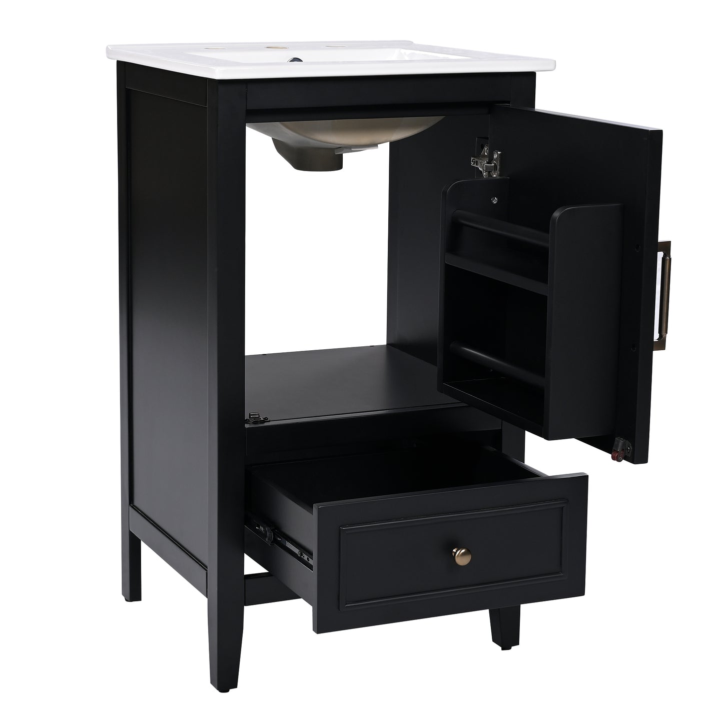 VanityFus 20-in Black Bathroom Vanity Single Sink Combo Ceramic Top 1 Soft Close Door 1 drawer Undermount