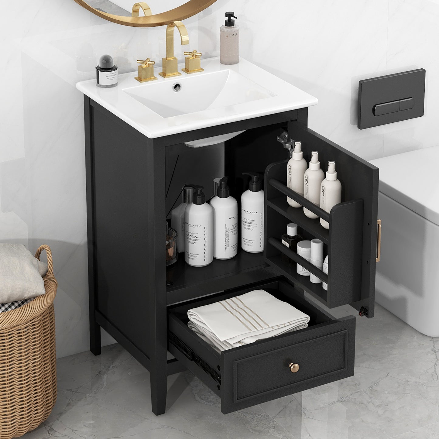 VanityFus 20-in Black Bathroom Vanity Single Sink Combo Ceramic Top 1 Soft Close Door 1 drawer Undermount