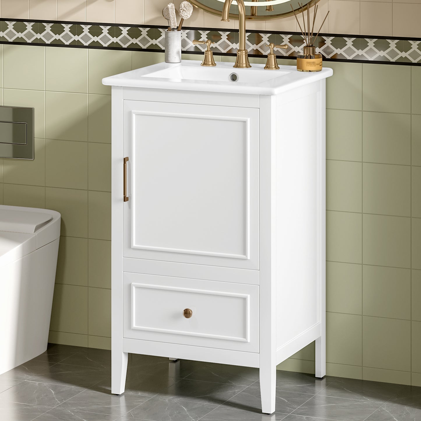 VanityFus 20-in White Bathroom Vanity Single Sink Combo Ceramic Top 1 Soft Close Door 1 drawer Undermount