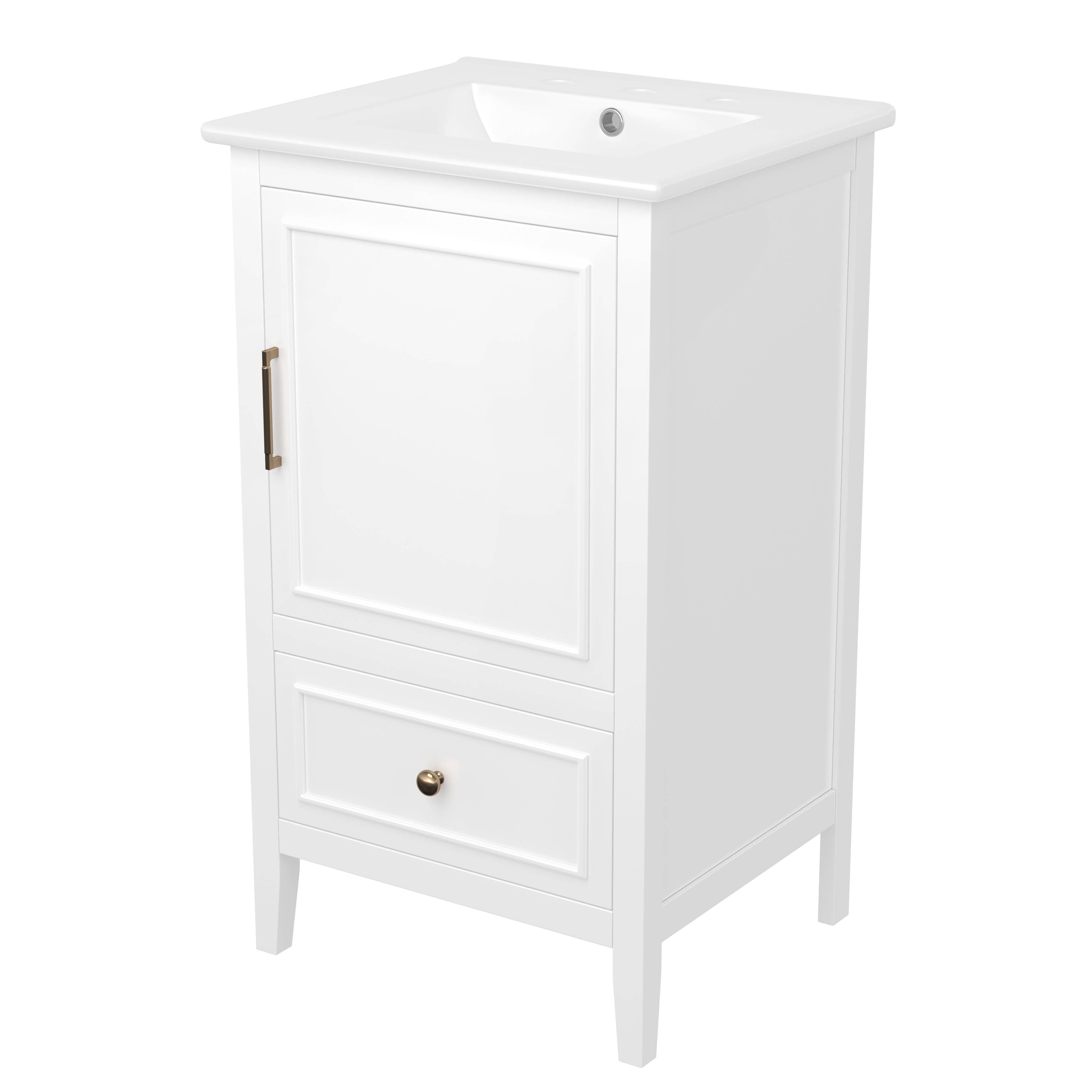 VanityFus 20-in White Bathroom Vanity Single Sink Combo Ceramic Top 1 Soft Close Door 1 drawer Undermount