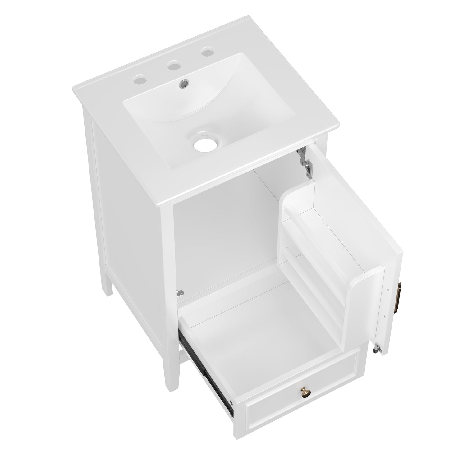 VanityFus 20-in White Bathroom Vanity Single Sink Combo Ceramic Top 1 Soft Close Door 1 drawer Undermount