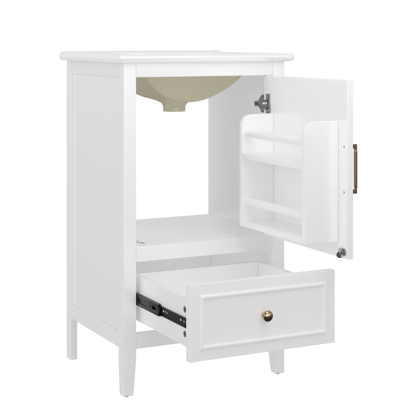 VanityFus 20-in White Bathroom Vanity Single Sink Combo Ceramic Top 1 Soft Close Door 1 drawer Undermount