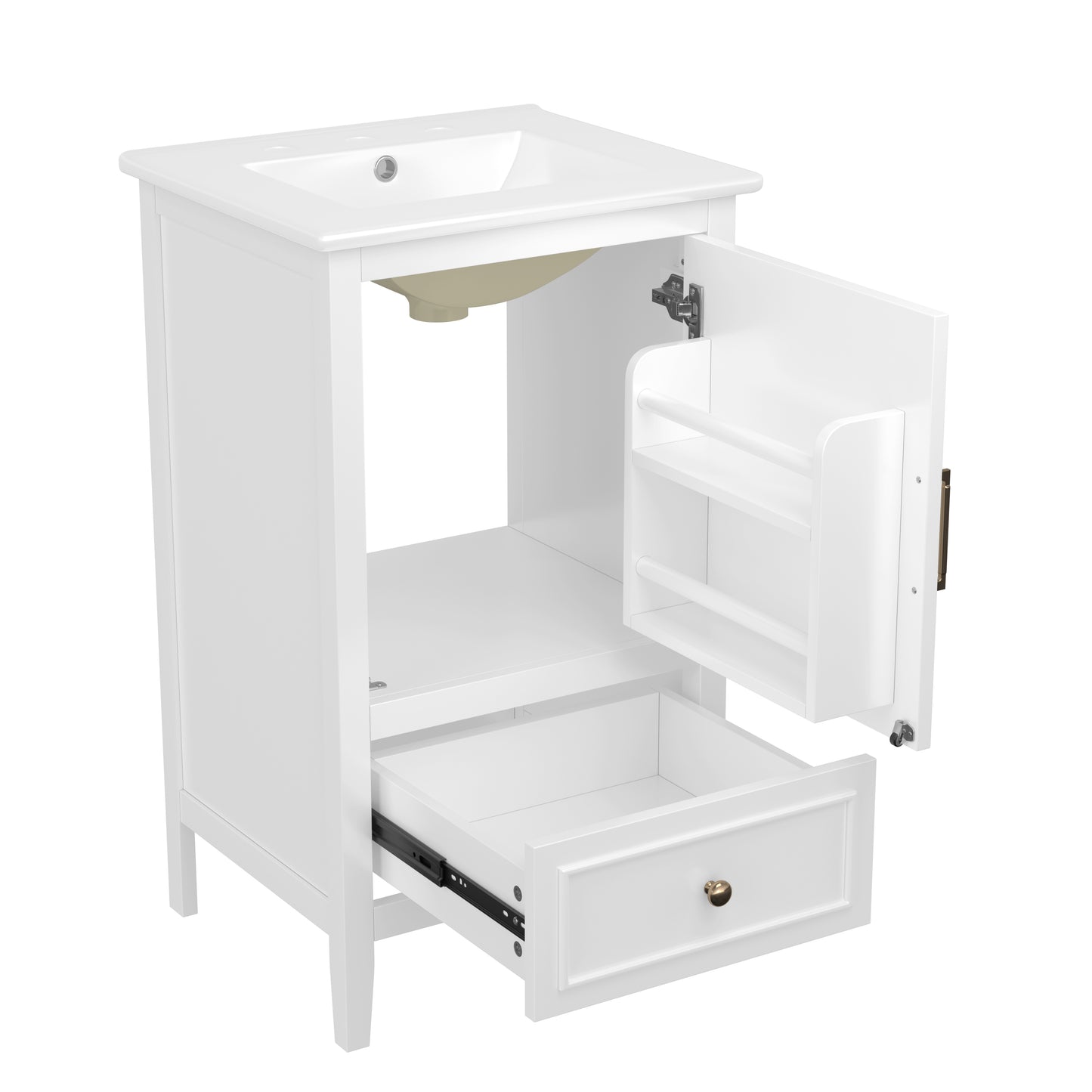VanityFus 20-in White Bathroom Vanity Single Sink Combo Ceramic Top 1 Soft Close Door 1 drawer Undermount