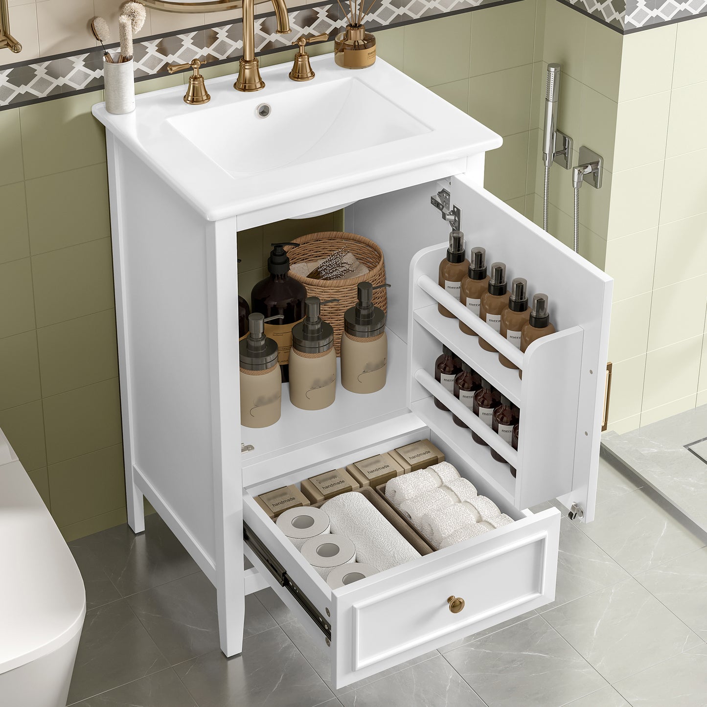 VanityFus 20-in White Bathroom Vanity Single Sink Combo Ceramic Top 1 Soft Close Door 1 drawer Undermount