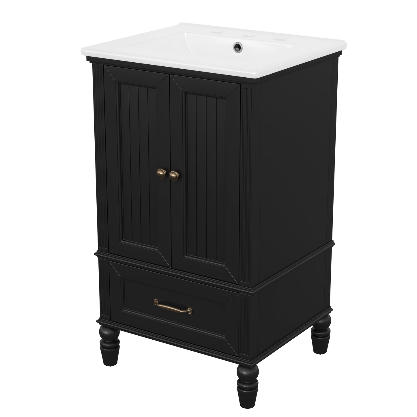 VanityFus 20-in Black Bathroom Vanity Single Sink Combo Ceramic Top 2 doors 1 drawer Undermount