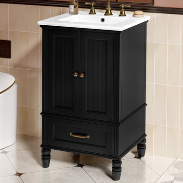 VanityFus 20-in Black Bathroom Vanity Single Sink Combo Ceramic Top 2 doors 1 drawer Undermount