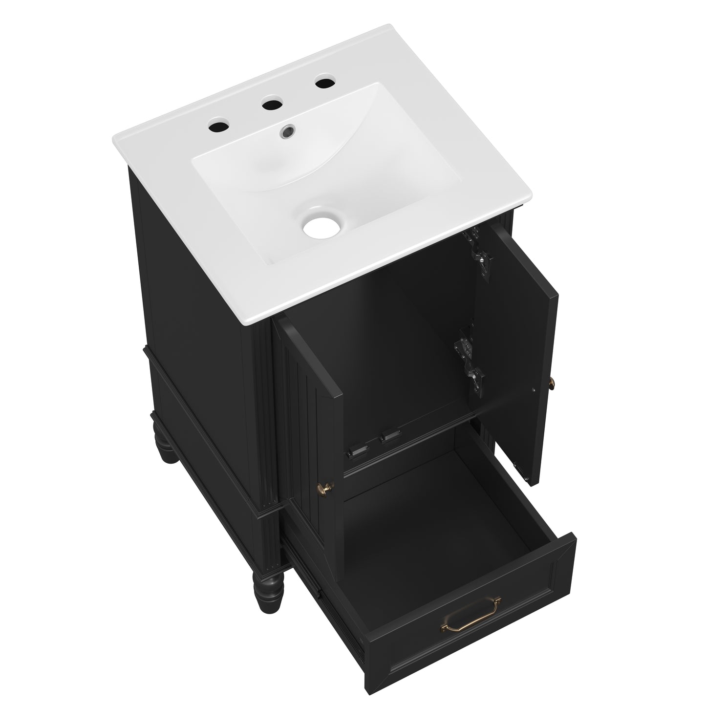 VanityFus 20-in Black Bathroom Vanity Single Sink Combo Ceramic Top 2 doors 1 drawer Undermount