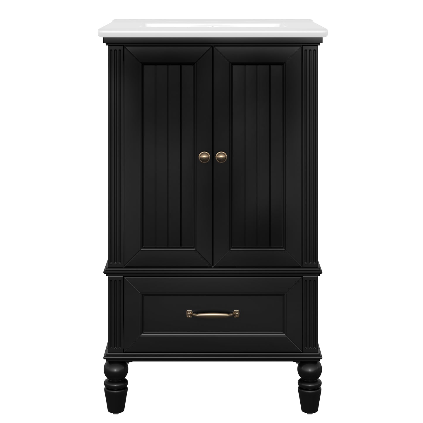 VanityFus 20-in Black Bathroom Vanity Single Sink Combo Ceramic Top 2 doors 1 drawer Undermount