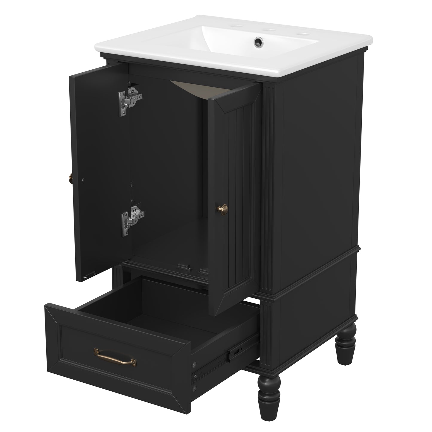 VanityFus 20-in Black Bathroom Vanity Single Sink Combo Ceramic Top 2 doors 1 drawer Undermount