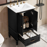 VanityFus 20-in Black Bathroom Vanity Single Sink Combo Ceramic Top 2 doors 1 drawer Undermount