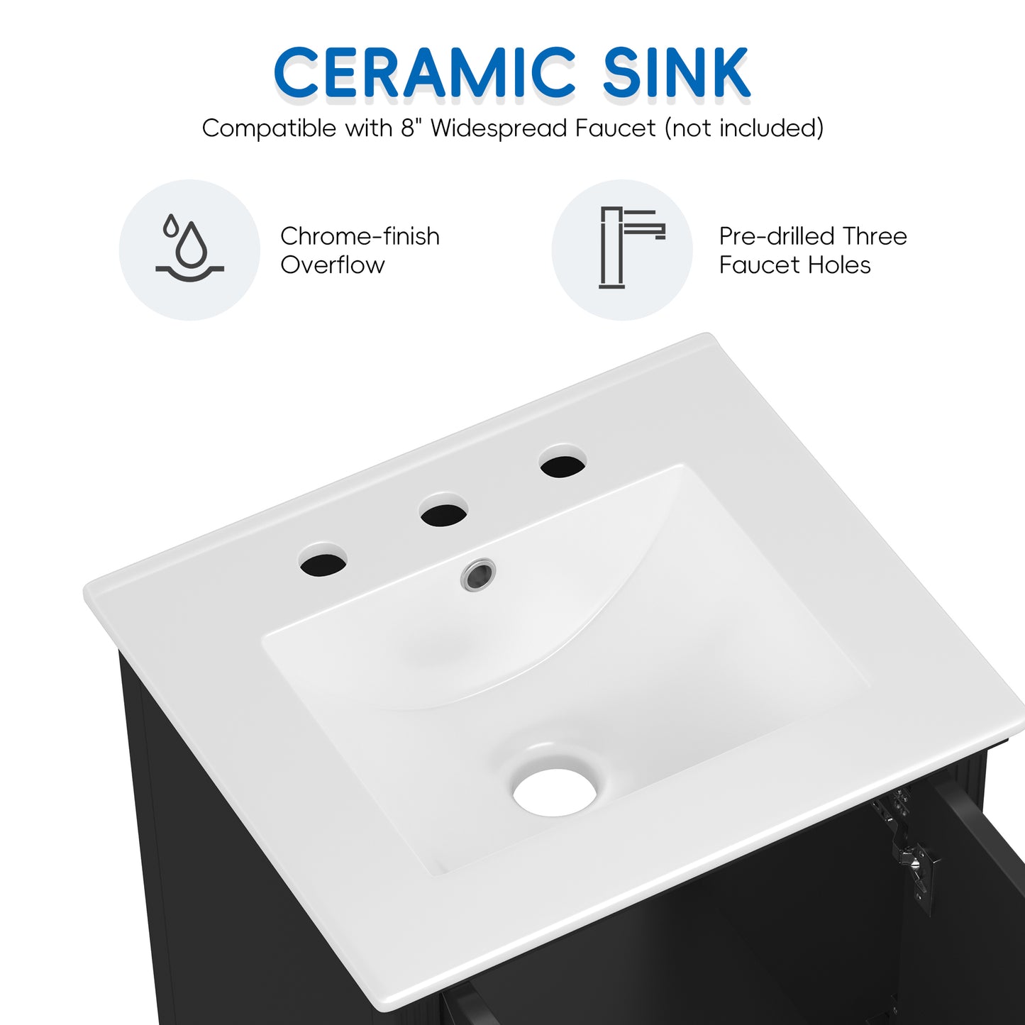 VanityFus 20-in Black Bathroom Vanity Single Sink Combo Ceramic Top 2 doors 1 drawer Undermount
