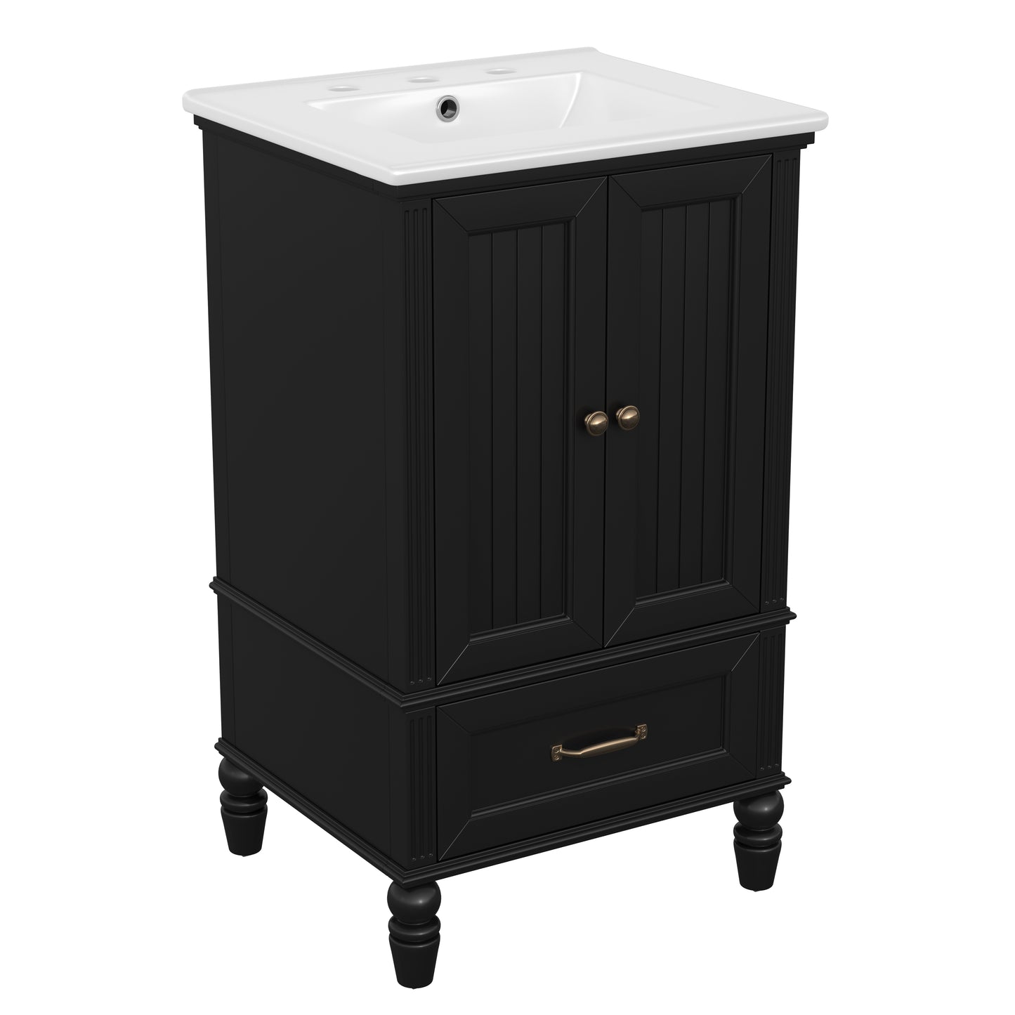 VanityFus 20-in Black Bathroom Vanity Single Sink Combo Ceramic Top 2 doors 1 drawer Undermount