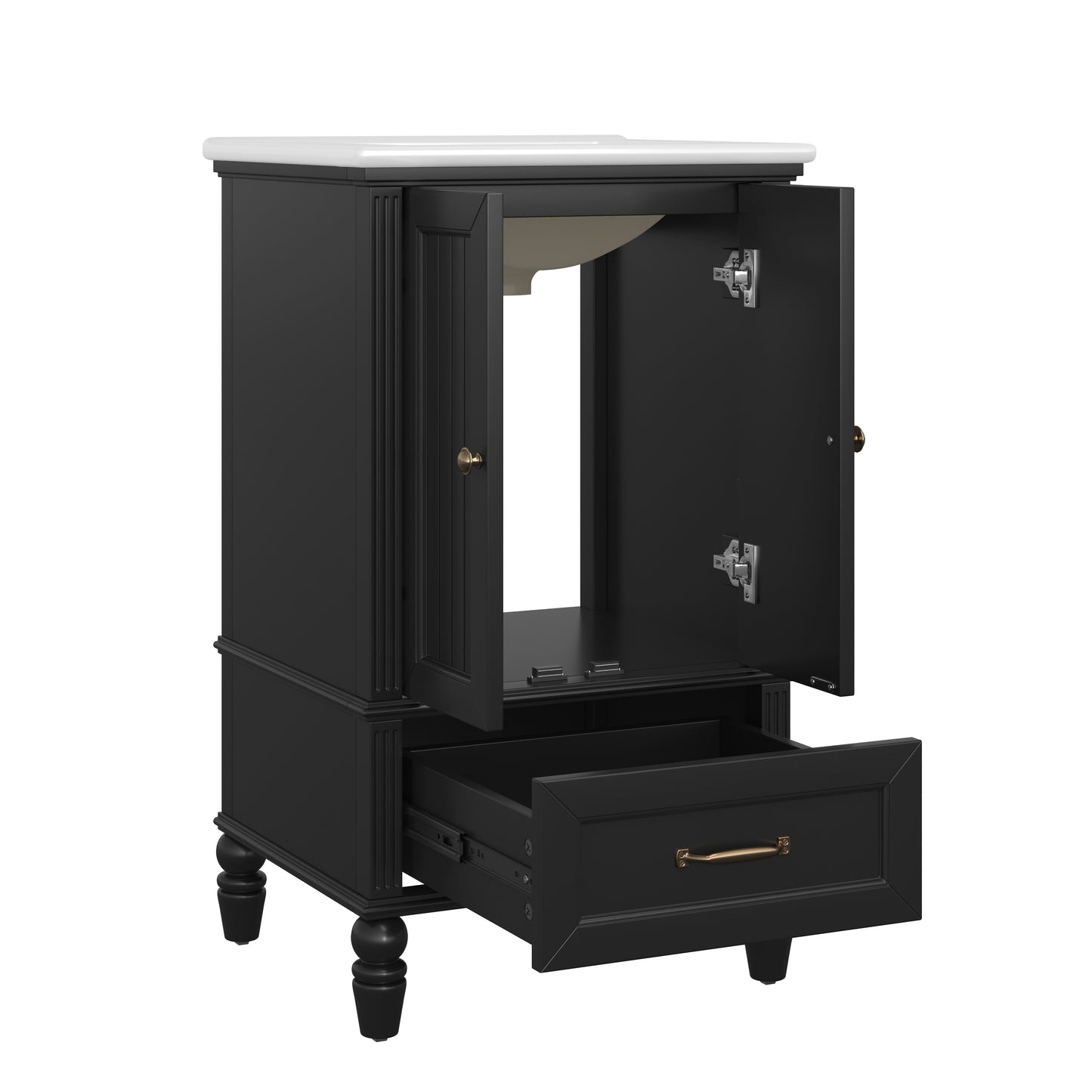VanityFus 20-in Black Bathroom Vanity Single Sink Combo Ceramic Top 2 doors 1 drawer Undermount