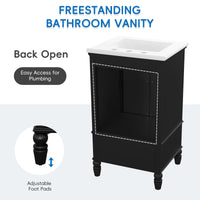 VanityFus 20-in Black Bathroom Vanity Single Sink Combo Ceramic Top 2 doors 1 drawer Undermount