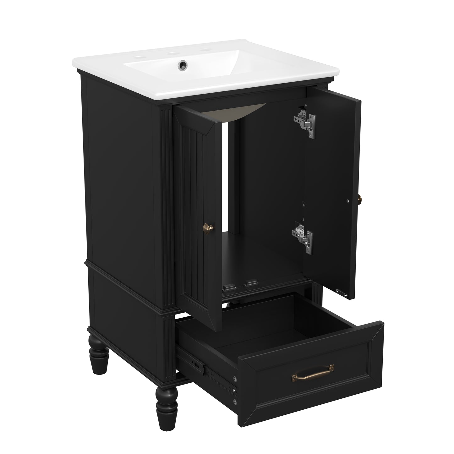 VanityFus 20-in Black Bathroom Vanity Single Sink Combo Ceramic Top 2 doors 1 drawer Undermount
