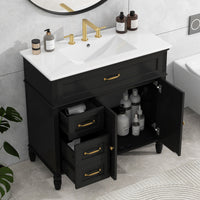 VanityFus 36-in Black Bathroom Vanity Single Sink Combo Ceramic Top 2 doors 2 drawers Undermount