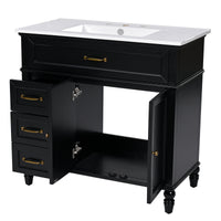 VanityFus 36-in Black Bathroom Vanity Single Sink Combo Ceramic Top 2 doors 2 drawers Undermount