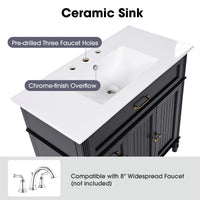 VanityFus 36-in Black Bathroom Vanity Single Sink Combo Ceramic Top 2 doors 2 drawers Undermount