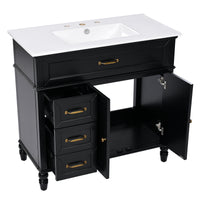 VanityFus 36-in Black Bathroom Vanity Single Sink Combo Ceramic Top 2 doors 2 drawers Undermount