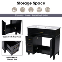 VanityFus 36-in Black Bathroom Vanity Single Sink Combo Ceramic Top 2 doors 2 drawers Undermount