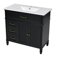 VanityFus 36-in Black Bathroom Vanity Single Sink Combo Ceramic Top 2 doors 2 drawers Undermount