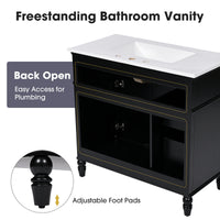 VanityFus 36-in Black Bathroom Vanity Single Sink Combo Ceramic Top 2 doors 2 drawers Undermount