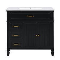 VanityFus 36-in Black Bathroom Vanity Single Sink Combo Ceramic Top 2 doors 2 drawers Undermount
