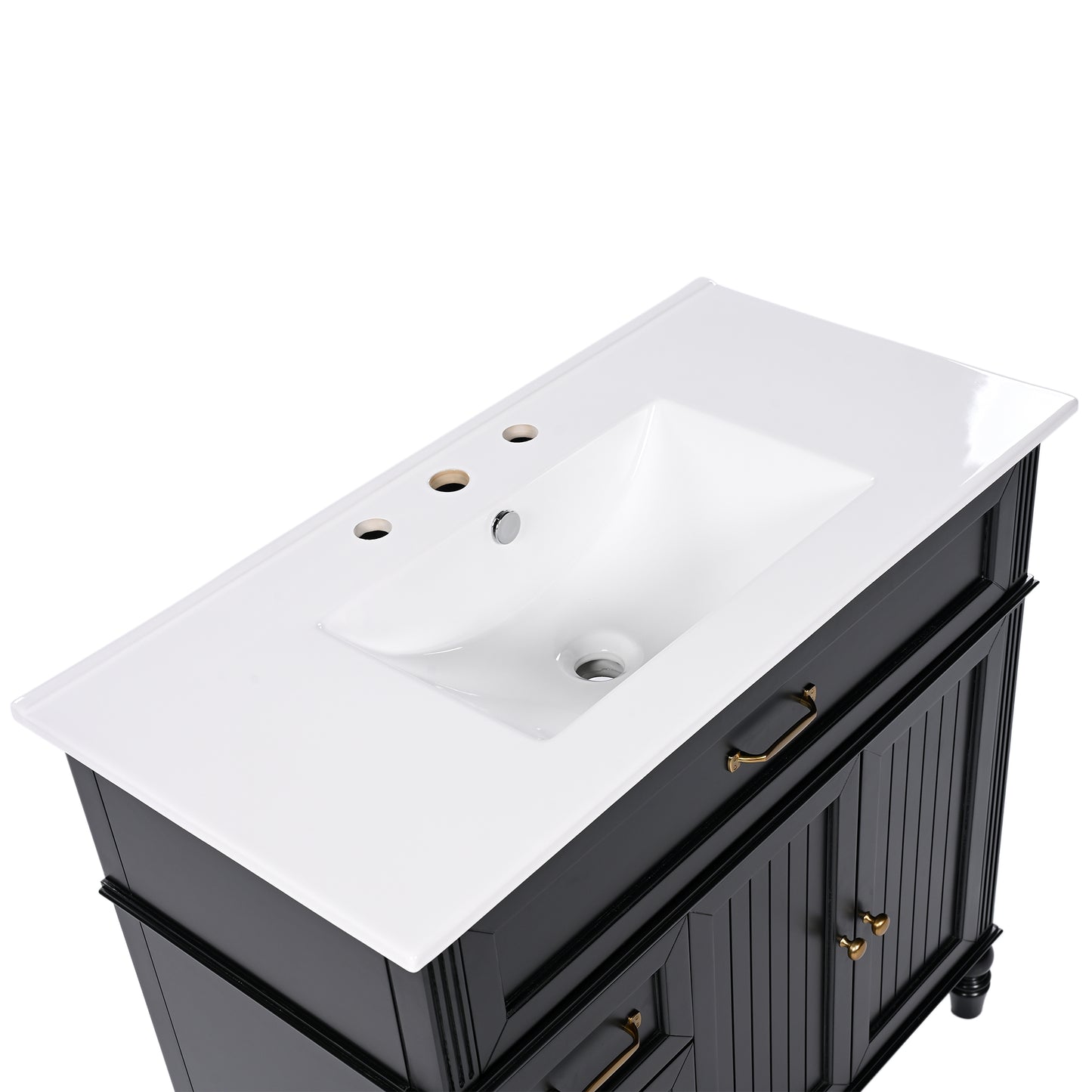 VanityFus 36-in Black Bathroom Vanity Single Sink Combo Ceramic Top 2 doors 2 drawers Undermount