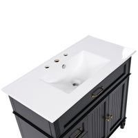 VanityFus 36-in Black Bathroom Vanity Single Sink Combo Ceramic Top 2 doors 2 drawers Undermount